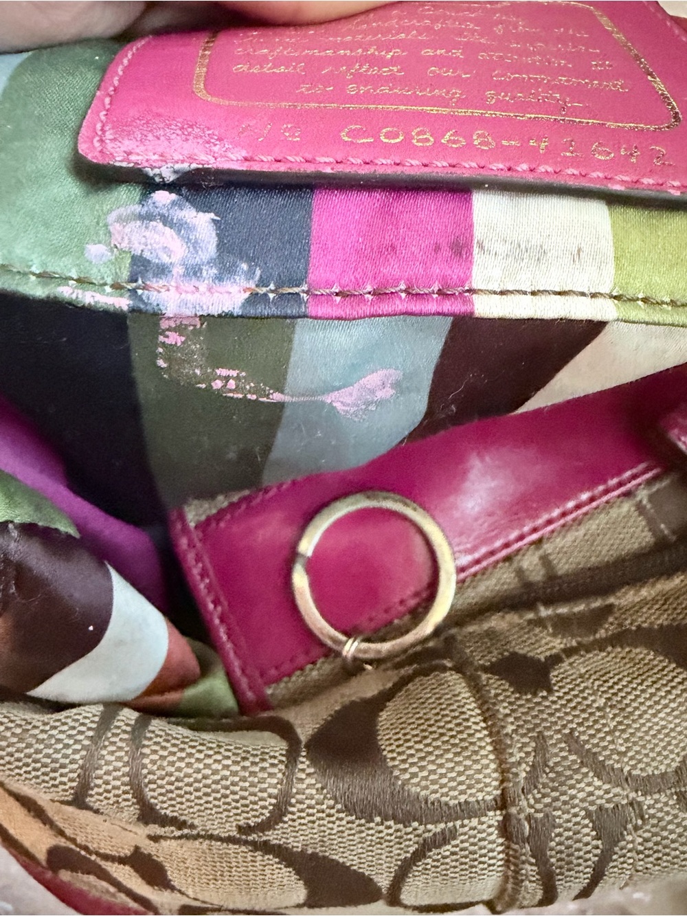 Coach Signature Stripe Pink Mini Shoulder Bag + Matching Keychain Wallet Y2K - Picture 7 of 7